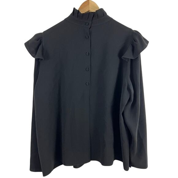 Lafayette 148 Blouse Ruffle High Neck Button Back Women Size XXL NEW - Picture 3 of 13